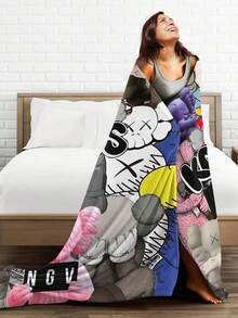 Kawss Kawaii Kaw Blanket The Ultimate Anime Fan Gift - Luxuriously Soft Flannel Blanket, Cartoon Printed Throw For Home, Camping, Travel, Perfect For Christmas & Birthdays - màu đen - Xem 5