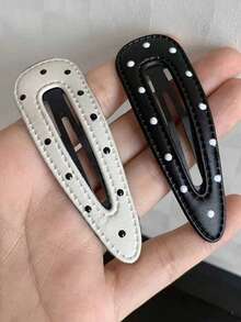 2pcs Fashionable Simple Elegant Versatile Black & White Polka Dot Leather Hair Clips, Suitable For Women Everyday Wear, Gifts, Claw Clips, Hair Claws, Hair Slide, Hair Barrettes, School Stuff, Hair Accessories