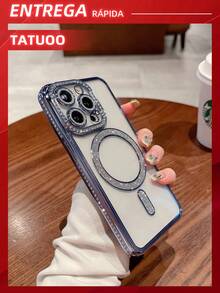 Luxury Rhinestone Decor Magnetic Phone Case, Supports Wireless Charging, Compatible With Apple And Galaxy Series Phones - Màu xanh lam - Xem 2