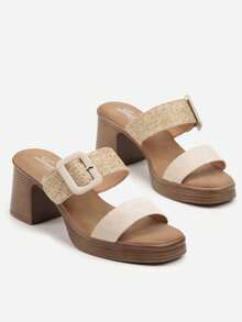 Women's Soft Texture Buckle Detail Platform Sandals - Casual Summer - Beige - View 5