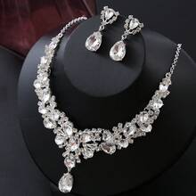 3pcs/set Luxury Rhinestone Water-drop Decor Jewelry Set For Women For Party
