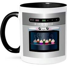 3dRose taza_58309_4 "Linda kawaii feliz sonriente horno lleno de cupcakes horneados - para chefs, amantes de la comida y fanáticos de la cocina" Taza negra de dos tonos, 11 oz, Multicolor - Multicolor - Ver 13