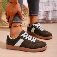 Women's White Sneakers, Casual Thick Sole Platform Shoes, Non-Slip Increase Height Leather Upper Student Shoes - Brown - View 6