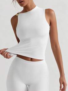 XLLAIS 性感不对称领口白色吊带背心，纯金属装饰，修身设计，女士时尚夜店风 - 白色 - 查看 8