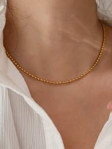 1条不锈钢防水不褪色极简主义串珠项链，适合女性日常佩戴 - 珠鍊 - 查看 2