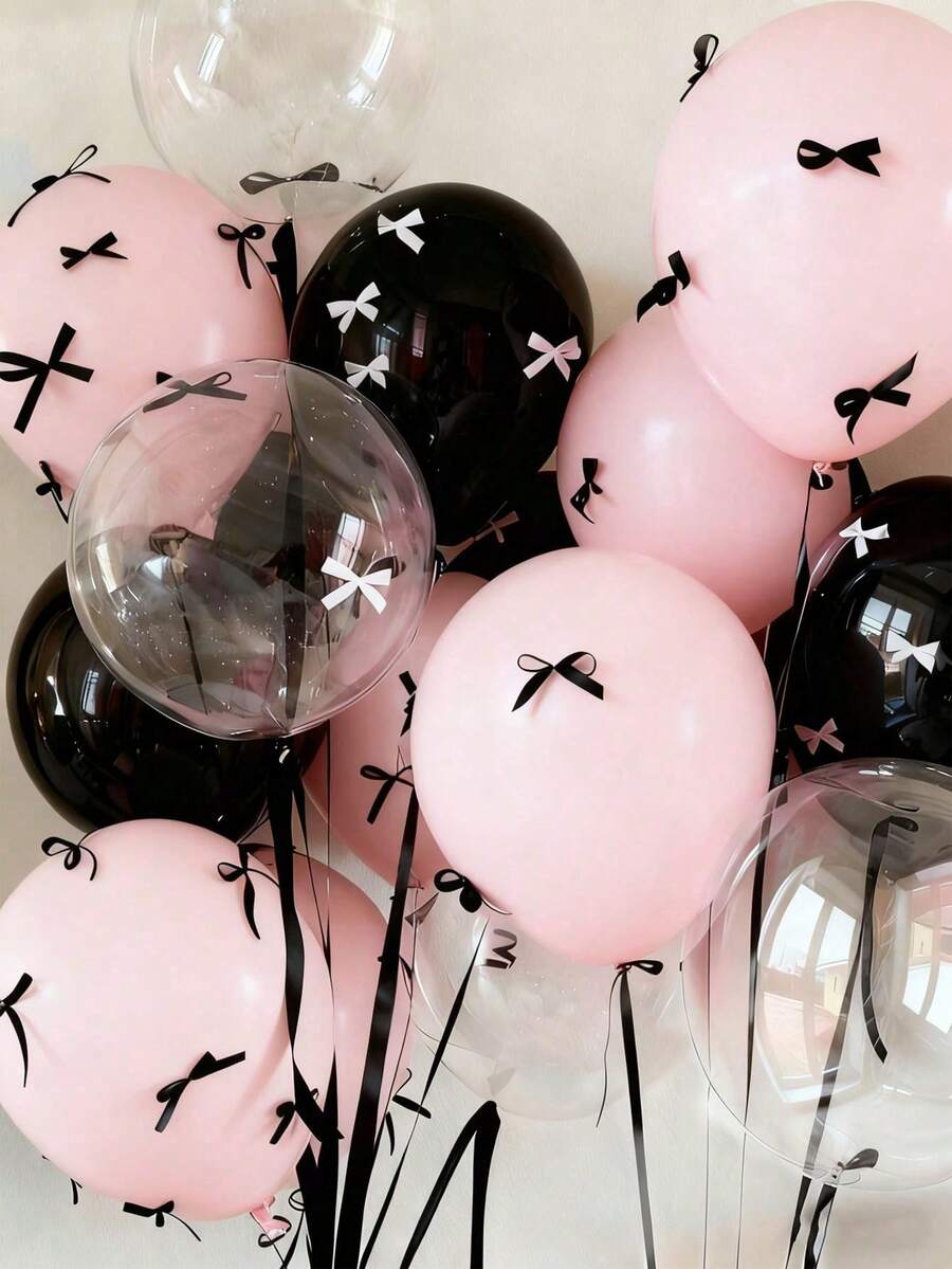 55/108 pezzi Set di palloncini rosa e neri, include 1 palloncino a bolle trasparente da 20 pollici, nastri rosa e bianchi e colla, decorazioni essenziali per feste di compleanno, anniversari, matrimoni, San Valentino, Festa della Mamma - nero - Visualizzare 1