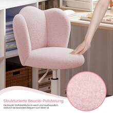 Home Office Chair, Desk Chair, Height-Adjustable Vanity Chair, Swivel Chair Made Of Sherpa Leather, Thickened Cushion (Up To 150kg) For Study, Bedroom, Pink - 粉色 - 查看 4