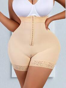 1pc Women Plus Size High Waist Shaping Panty, Tummy Control Waist Trainer Shorts, Solid Color
