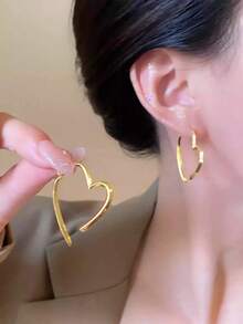 1 对时尚简约别致心形设计耳环，奢华美学，适合女性、情人节、婚礼、派对、日常佩戴