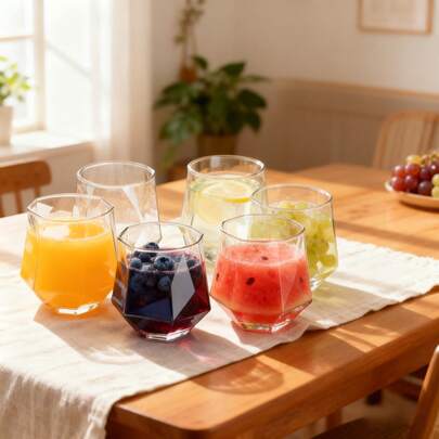 6pcs Diamond-Shaped Glass Cups Suitable For Whiskey, Cocktail, Wine, Juice, Beverages, Ideal For Home, Bar, Restaurant, Cafe, Office, Essential Gift For Valentine's Day, Thanksgiving, Birthday