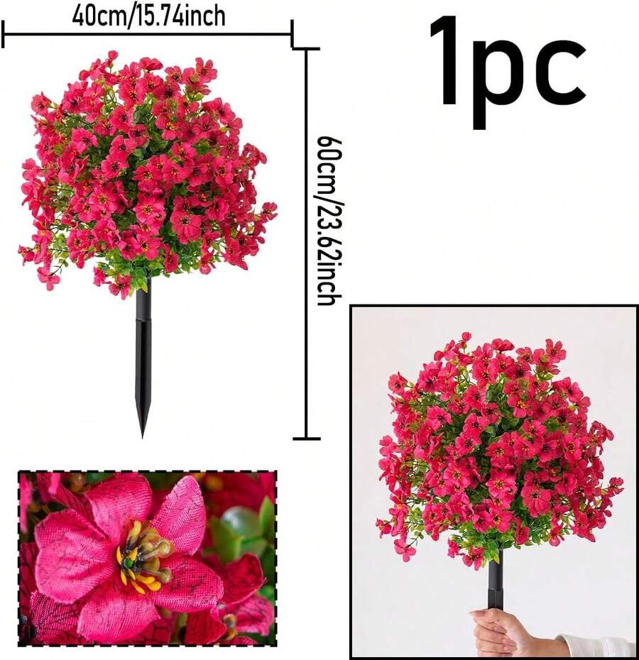 1 Piece, Artificial Purple Violet Flower With Floor Nails, UV-Resistant And Garden Decoration, Low-Maintenance All-Season Artificial Plant, Flower Prop, Wedding Decoration, Christmas Decoration, Outdoor Decoration, Artificial Flower - Màu Hồng Tươi - Xem 1
