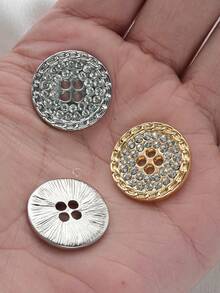 Pacote com 6 botões redondos de metal com strass, ideais para costurar casacos, suéteres, jaquetas, ternos, cachecóis, chapéus e outros acessórios de moda DIY. Cor dourada, 15-25 mm. - Multicolorido - Ver 5