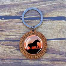 1pc Horse Wooden Keychain Horse Picture Glass Cabochon Keychain Wooden Jewelry Animal Key Pendant - Brown - View 10