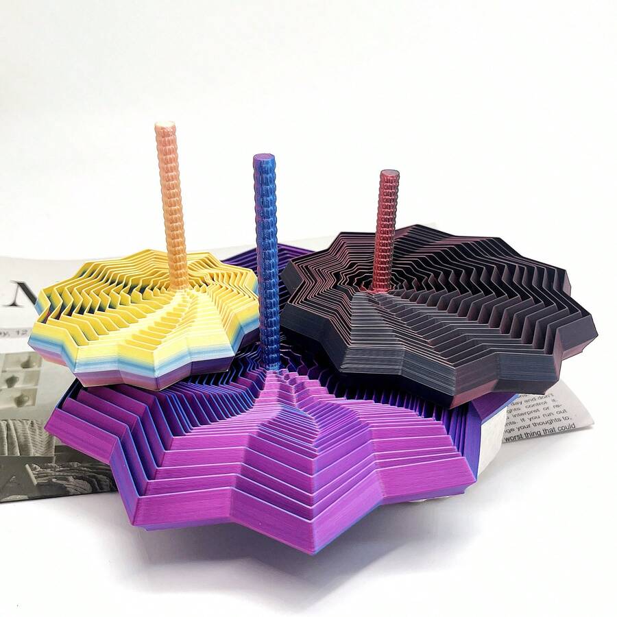 1pc Stress-Relieving Star-Shaped 3D Printed Novel Gyroscope, Octagonal With Handle Fun Adult New Year Gift, Fingertip Toy Stress-Relieving Toy, Office Mini-Game Fun Design, Octagonal Shape, Precise Production, High-Quality Printed Spiral Radish Tower Handicraft Display Piece Christmas Gift