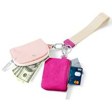 Women's Wrist Lanyard Keychain With Detachable Mini Wallet & Card Holder Pouches, Ideal Christmas Stocking Stuffer Gift For Travel, Everyday Carry, Keys, Cards And Small Essentials - Rose Pink - View 2