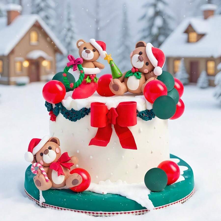 ROARING GOOD TIME Decorazione per torta a forma di orso di Natale, decorazione per torta a forma di orso di Natale, decorazione natalizia, decorazione natalizia per Natale - Multicolore - Visualizzare 1