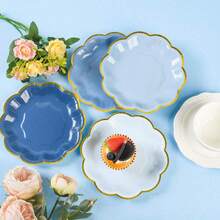 10pcs/20pcs/40pcs/Set,Gray Blue Party Plates Gradient Blue Dessert Paper Plates 7 Inch Gold Foil Scalloped Edge Disposable Cake Plates For Tea Party Birthday BabyShower Bridal Newborn Christening Wedding Party Supplies (Gray Blue) - 藍色 - 查看 5