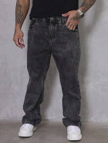 Men's Oversized Wide Leg Balloon Jeans Without Elastane - 煙灰色 - 查看 1