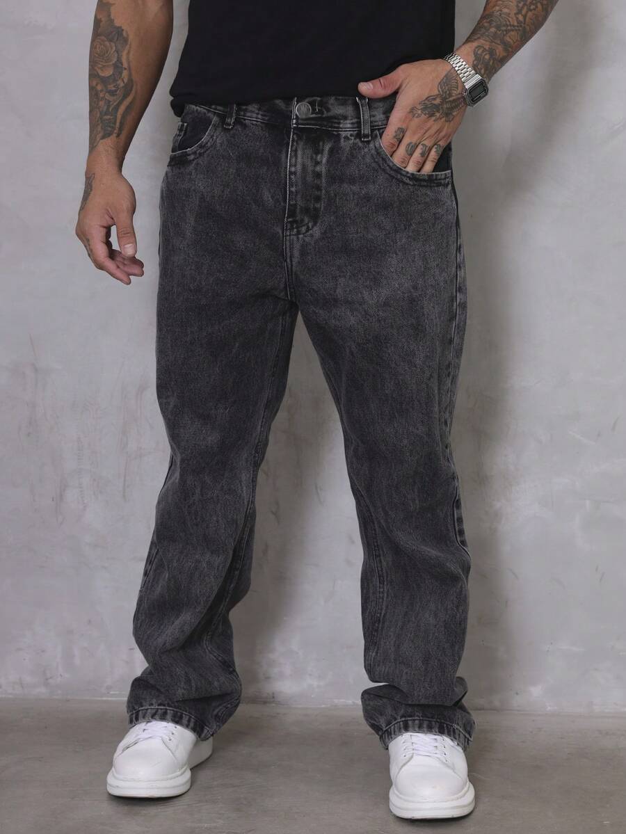 Men's Oversized Wide Leg Balloon Jeans Without Elastane - 煙灰色 - 查看 1