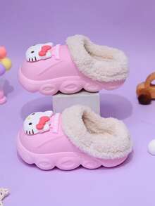 Sanrio's New Autumn And Winter Children's Fur Slippers, Cute Cartoon KT Cat Design, Waterproof And Non Slip Indoor And Outdoor Soft Bottom Kuromi Children's Slippers, Detachable Furry Inner Liner Slippers - Pink - View 4