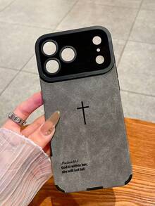 复古天鹅绒十字架圣经经文灰色手机壳，简约宗教风格，诗篇46:5十字架基督教酷炫手机壳，送给女友/男友的基督教礼物，兼容 17 Pro Max、16、16 Pro Max、16 Pro、16 Plus - 灰色 - 查看 3