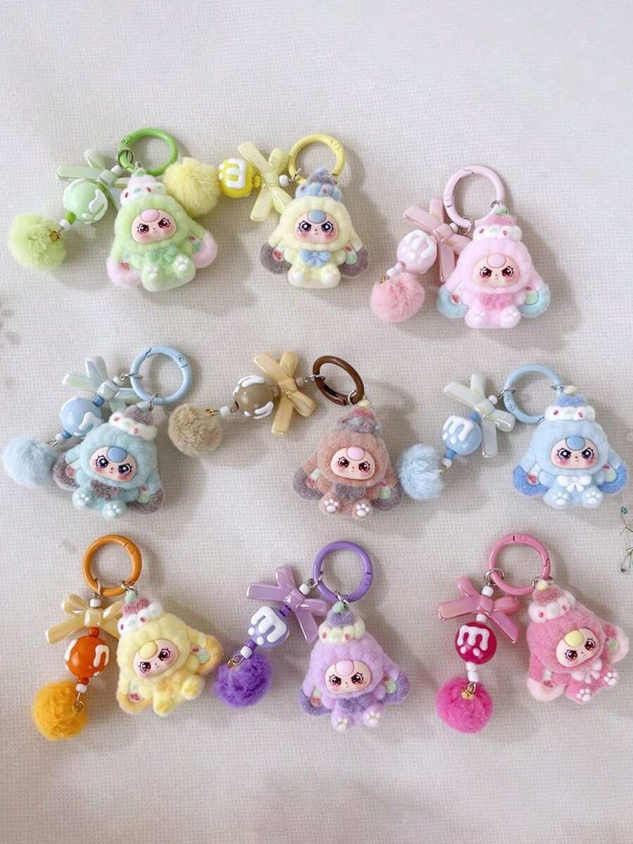 1pc Cute Cartoon Plush 3D Keychain/Car Or Bag Pendant, Creative Gift Suitable For Students And Daily Use