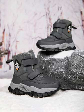 รองเท้าบูทหิมะฤดูหนาวสำหรับเด็ก, บุซับในเก็บความร้อนหนา, ป้องกันลมและให้ความอบอุ่นแบบหุ้มข้อสูง, ดีไซน์ตะขอและห่วงคู่แบบนุ่ม, กันลื่น, สำหรับเด็ก