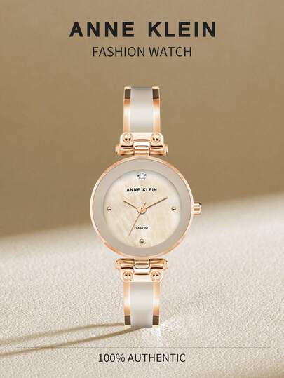 Anne Klein Women's Luxury Diamond Dial Bracelet Watch, Paired With Pale Pink Mother-Of-Pearl Dial, Pale Pink Enamel Filled Rose Gold Bracelet, Adjustable Strap, Analog Quartz Watch, Women's Gift Watch, AK/1980BMRG