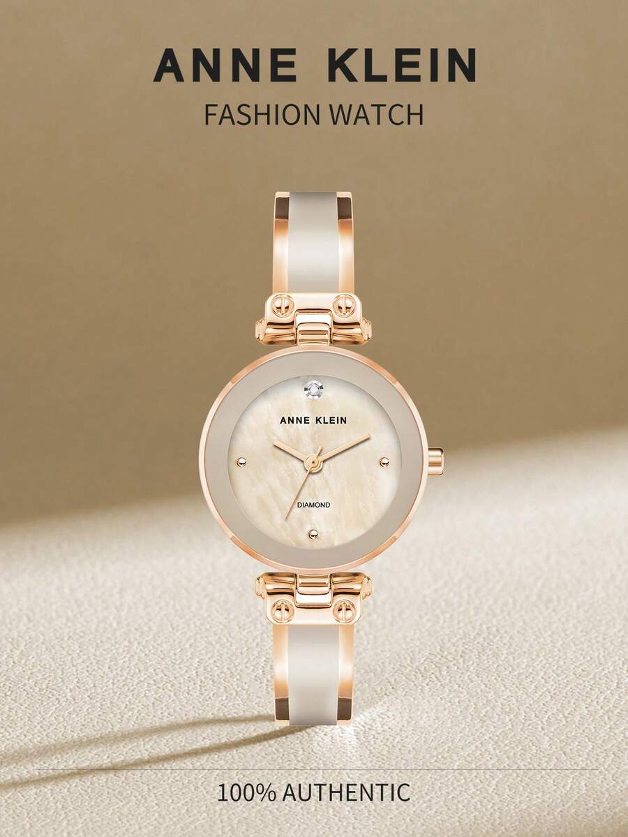 Anne Klein Women's Luxury Diamond Dial Bracelet Watch, Paired With Pale Pink Mother-Of-Pearl Dial, Pale Pink Enamel Filled Rose Gold Bracelet, Adjustable Strap, Analog Quartz Watch, Women's Gift Watch, AK/1980BMRG - Pink - View 1