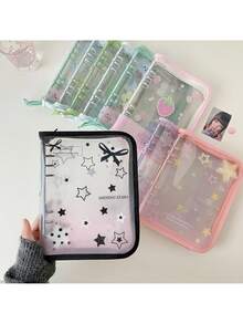 1本INS时尚明星六孔PVC活页笔记本，透明闪光拉链边日记本/相册，偶像卡片收藏册，学生用六孔偶像卡片相册 - 彩色 - 查看 7