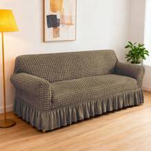 AMOROSA 3 Pieza Funda Cubre Sala con Falda Tipo Plumeti Funda de Sofá Lavable Elástica Fácil de Instalar Fundas para Sillones Sala  (1 plaza, 2 plazas, 3 plazas) Decoración Sala - Marrón ceniza - Ver 4