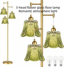 The New 3-Head Flower-Shaped Glass Floor Lamp For Living Room And Bedroom, With Petal-Shaped Upright Lighting, Is Suitable For Hall, Bedroom Lighting And Creating A Romantic Party Atmosphere. - 薄荷綠 - 查看 11