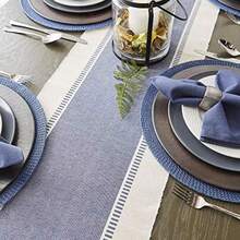 DII Dobby - Camino de Mesa Tejido a Rayas, 13x72 in, Color Azul francés(13x72" (13x77.5, Fringe Included) Azul Francés) - Multicolor - Ver 5
