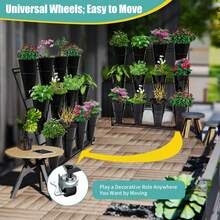 ZhdnBhnos 3 Tiers Metal Flower Plant Display Stand Shelf With Wheels And 12 Flower Buckets, 3 Layers Indoor Outdoor Moving Florist Bouquet Shelf, For Patio Garden, Living Room, Florist (Black) - Biến thể 2 - Xem 2