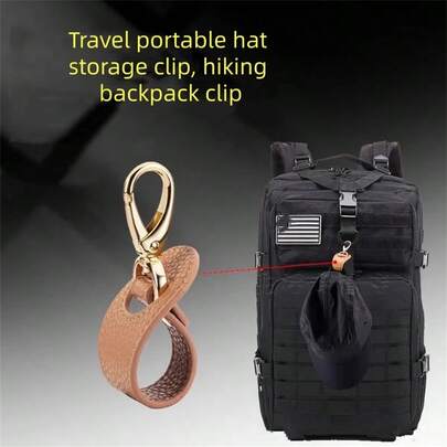 Móc cài mũ/khăn quàng cổ du lịch ngoài trời mới, kẹp mũ/túi xách bằng da PU cao cấp, kẹp giữ mũ chống nắng mùa hè, kẹp giữ mũ du lịch di động, kẹp ba lô leo núi, móc giữ mũ nhẹ bền, phụ kiện túi đa chức năng, vật dụng thiết yếu cho kỳ nghỉ biển, thiết bị cắm trại phiêu lưu.