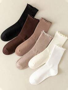 6pairs/Set Women Socks Solid Color Socks Set, Casual Sports Match Middle Tube Socks Autumn/Winter - 多色 5 - 查看 1