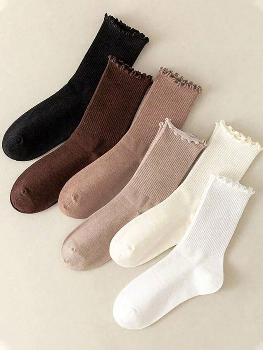 6pairs/Set Women Socks Solid Color Socks Set, Casual Sports Match Middle Tube Socks Autumn/Winter - 多色 5 - 查看 1