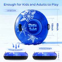 Snow Tubes Sledding, 40" Inflatable Heavy-Duty Snow Tube, Thick PVC Snow Sled With Hard Bottom & Handles, Winter Outdoor Family Fun,Blue - Blue - View 3