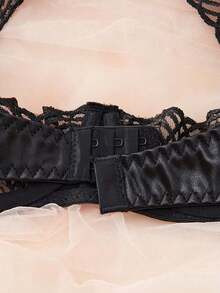 Halter Neck Tie Sheer Striped Embroidery Sexy Lingerie Set For Women, Rave - 黑色 - 查看 5