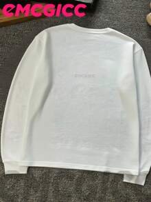 EMCGICC VALLEY Y2k Long Sleeve Shirt, Urban Art Punk Graphic T-Shirt Cotton 250g, Preppy Lettering Fashion Hip Hop Men's Long Sleeve T-Shirt, Fun Vintage Shirt, Regular Fit, Motocore Street Style, Digital Print, Ideal Gift - 白色 - 查看 3