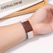 Nylon-Schlaufenband kompatibel mit Apple Watch Bändern 49mm 46mm 45mm 44mm 42mm 41mm 40mm 38mm für Herren und Damen, robustes geflochtenes elastisches Gewebe-Sportarmband kompatibel mit Ultra Series 11/10/9/8/7/6/SE/5/4/3/2/1/SE - Oranger Reis (Lederfahne) - Übersicht 3
