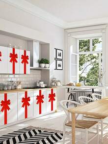 Christmas And New Year's Cabinet Ribbon Bows, 8x40 Inches (Approx. 20.3 X 100.6 Cm) Large Wreath Bows, Suitable For New Year's Decorations, Fireplace Door Party Supplies (Red), Set Of 4 - Multicolor - View 4