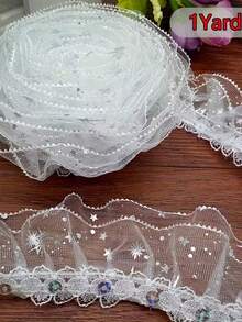 1码优雅双层亮片褶皱蕾丝缎带 - DIY手工家居装饰，闪亮亮片和珠子，非常适合桌布、中心装饰品和派对装饰、派对装饰配件、DIY头饰、礼品包装。 - 彩色 - 查看 7