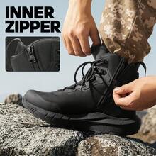Men's 8 Inch Terrascope Tactical Hiking Boots, Lightweight Cushion Sole & Arch Support, Side Zipper Anti-Fatigue Combat Shoes For Work - Black - View 7