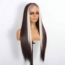 13x4 HD Synthetic Lace Front Wig Pre Plucked Ready To Wear 28 Inch Glueless Straight Lace Front Wig For Women Natural Looking Synthetic Heat Resistant Fiber Lace Wig - 挑染米色 - 查看 3