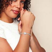 Pulsera tipo tenis ajustable para mujer de plata 925 con charm redondo de circonia cúbica - joyería elegante para regalo de cumpleaños, Navidad, Día de las Madres, aniversario o graduación - 1 - Ver 2