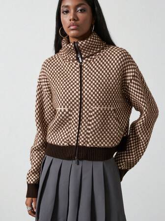 Women's Fashionable European & American Style Faux Fur Patchwork Knitted Casual Cardigan, Autumn/Winter