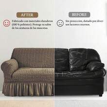 AMOROSA 3 Pieza Funda Cubre Sala con Falda Tipo Plumeti Funda de Sofá Lavable Elástica Fácil de Instalar Fundas para Sillones Sala  (1 plaza, 2 plazas, 3 plazas) Decoración Sala - Marrón ceniza - Ver 6