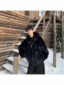 2025 Autumn & Winter New Men's  Fox Faux Fur Coat - Fashionable Thickened Warm Fur Jacket - màu đen - Xem 5