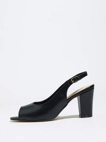 Giày cao gót hở mũi, gót dày, mũi tròn, quai mảnh, quai mắt cá chân cho nữ - màu đen - Xem 7